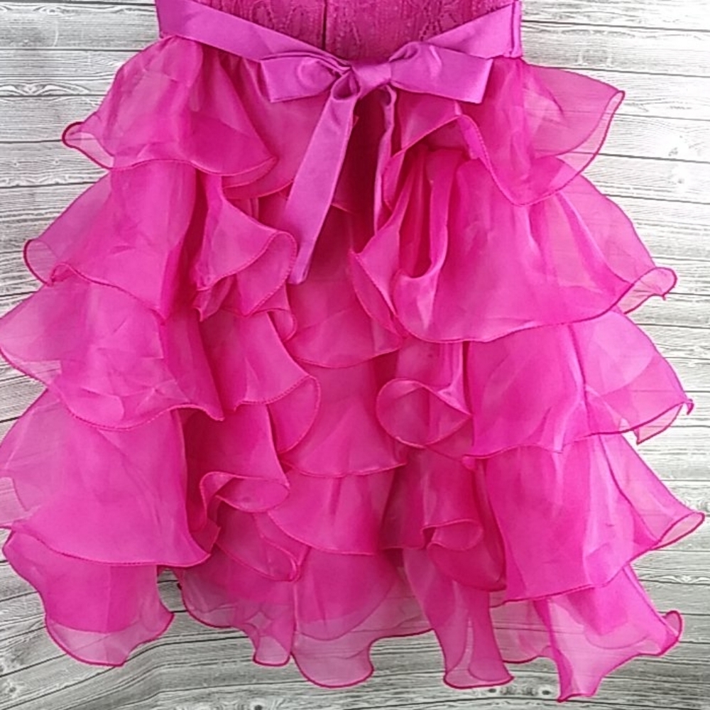 Tier Ruffled fuchsia gemstone gown dress - Picture 7 of 11